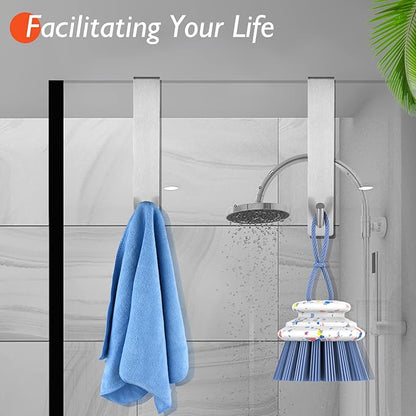 Kontoyo Shower Door Hooks(10 Inch),Extended Over Door Hooks for Bathroom Frameless Glass Shower Door,Stainless Steel Towel Hooks,Heavy Duty Rack Hooks for Robe,Towel-4 Pack-Silver