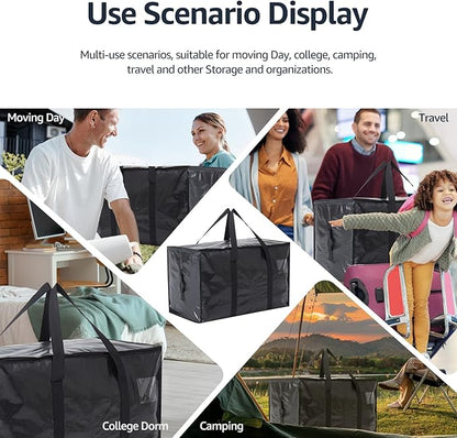 Moving Bags Heavy Duty Extra Large, Moving Boxes, Moving Supplies Essentials, Blue Storage Bins with Lids, Plastic Packing Totes, Storage Bags for Clothes with Handles & Zippers Black, 4 Pack