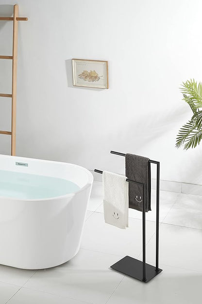 Stand Towel Rack for Bathroom Free Standing Double Towel Holders on Floor Bath Towel Holder Brass Matte Black