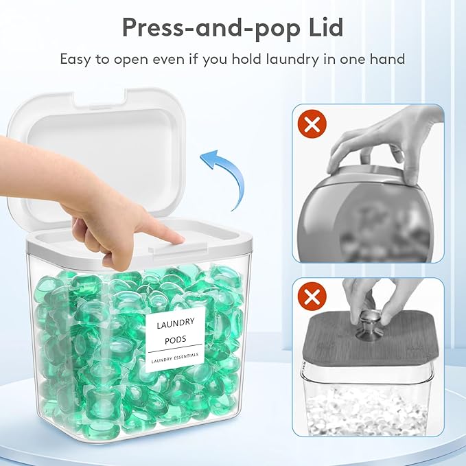 Lifewit Laundry Pods Container with Pop-up Lid, Detergent Dispenser, Dryer Sheet Holder, Laundry Room Organization Storage Jars for Washing Powder, Soap, Scent Booster Beads,0.72+1.2gal, 5 Pcs