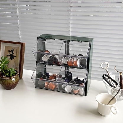 Large Green Coffee Pod Holder with Lid, Plastic Coffee Bar Accessories Storage Organizer for Creamer, K Cups, Tea Bags, Sugar Bag, Drinking Straw, Home Kitchen Supplies(Green)