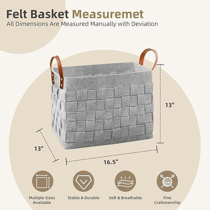 boldmonkey Blankets Basket 16.5 " x13 x13 , Large Storage Baskets for Organizing Rectangular, Living Room Dog Toy Bin for Dirty Clothes, Pillows, Towel-Light Gray
