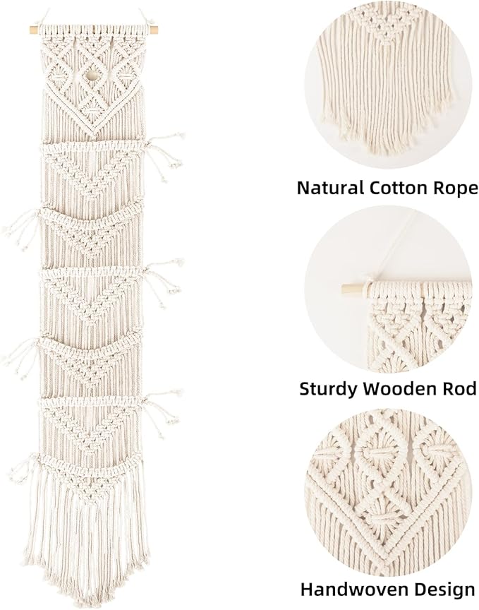 KaloKalo 2PCS Macrame Cap Holders Boho Hat Hangers Over Door Ball Cap Rack Organizer Decorative Bohemian Handmade Woven Wall Hanging for Baseball Cap Display Decoration (Ivory, Up to 24 Caps)