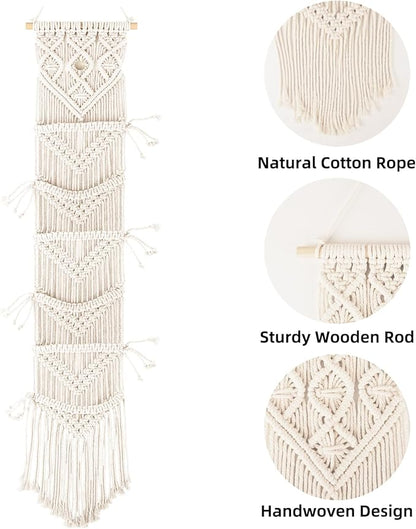 KaloKalo 2PCS Macrame Cap Holders Boho Hat Hangers Over Door Ball Cap Rack Organizer Decorative Bohemian Handmade Woven Wall Hanging for Baseball Cap Display Decoration (Ivory, Up to 24 Caps)