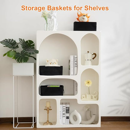 Small Storage Baskets for Organizing, Woven Storage Bins for Shelves, Gift Basket Empty, Cute Decorative Closet Organizer, Baby Rope Basket, Dog Toy Storage, 12.6x8.2x5”, 3Packs Black