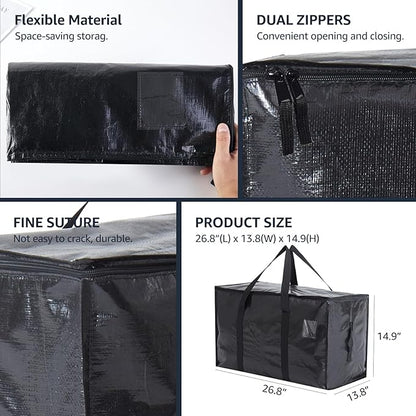 Moving Bags Heavy Duty Extra Large, Moving Boxes, Moving Supplies Essentials, Blue Storage Bins with Lids, Plastic Packing Totes, Storage Bags for Clothes with Handles & Zippers(Black, 8 Pack)