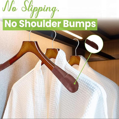 All Hung Up Hangers - Premium Luxe Wooden Hangers for Women, Wide Shoulder Design for Dresses, Skirts, Sweaters & Blouses, Heavy Duty with Velvet Grip, High Gloss Brown with Brown Velvet, 6 pcs