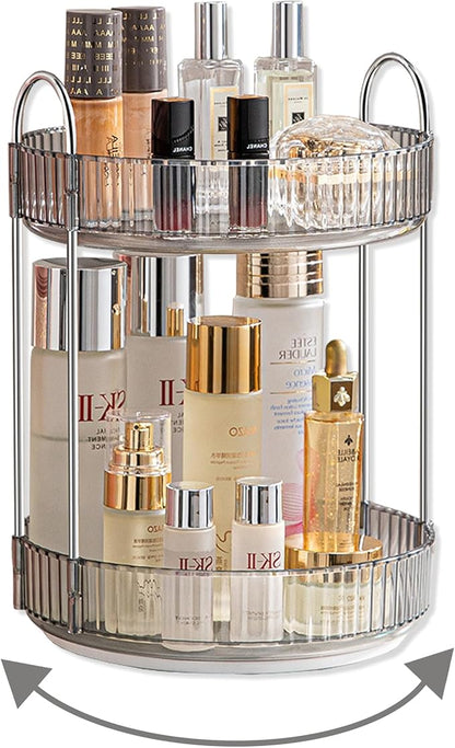Asayuee 360 Rotating Makeup Organizer for Vanity,Bathroom Countertop Organizer,Spinning Perfume Organizer&Vanity Organizer(Grey-2 Tier)