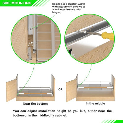 Pull Out Cabinet Organizers,Expandable Slide Out Storage Shelves,D:17.1” x W:12”-18.3” Stainless Steel Storage Drawers,3 Packs of Heavy Duty Gliding Cupboard Shelves for Home Kitchen Pantry Cupboard
