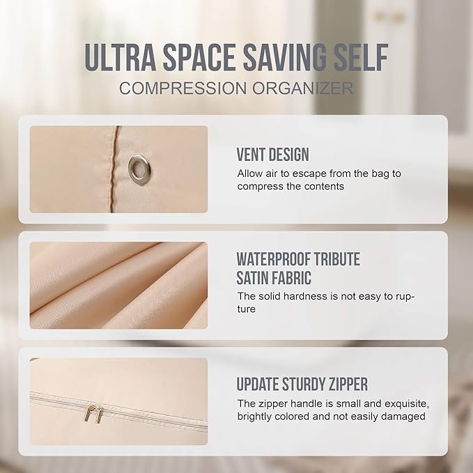 Ultra Space Saving Self Compression Organizer,Packing Cubes,Waterproof And Moisture-Proof,High Capacity,For Blankets Clothes Duvet Comforter（Gray 21.2 * 16.2 * 23.6 In）