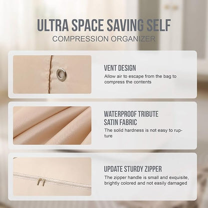 Ultra Space Saving Self Compression Organizer,Packing Cubes,Waterproof And Moisture-Proof,High Capacity,For Blankets Clothes Duvet Comforter（Gray 21.2 * 16.2 * 23.6 In）
