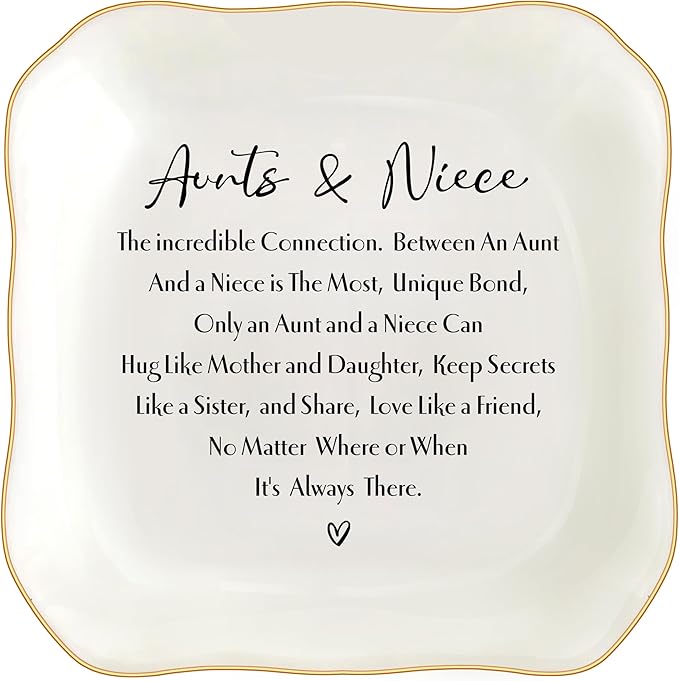 Aunt Gifts from Niece Jewelry Dish Trinket Tray, Auntie Birthday Gifts, I Love You Aunt Present for Christmas Wedding, Best Aunt Ever Gifts (White-Aunts3)