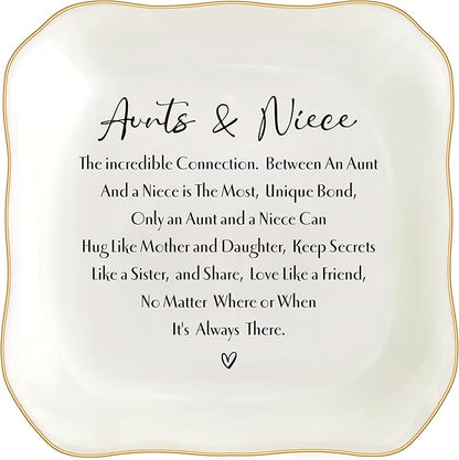 Aunt Gifts from Niece Jewelry Dish Trinket Tray, Auntie Birthday Gifts, I Love You Aunt Present for Christmas Wedding, Best Aunt Ever Gifts (White-Aunts3)