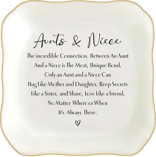 Aunt Gifts from Niece Jewelry Dish Trinket Tray, Auntie Birthday Gifts, I Love You Aunt Present for Christmas Wedding, Best Aunt Ever Gifts (White-Aunts3)