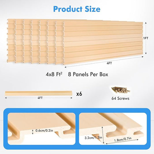 [8x4 Ft²] PVC Slat Wall Paneling, Adjustable Slatwall Panels with Coupling Structure, Slatted Wall Panel System with Customizable Storage Options, DIY Cutting & Easy-to-Install Slatwall Board Shelves