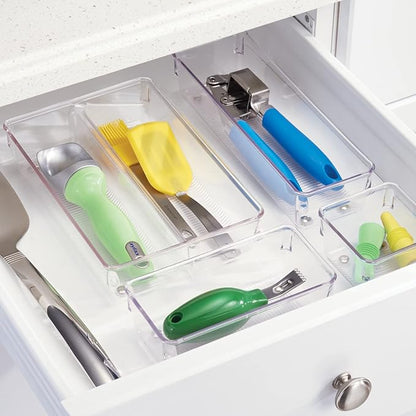 iDesign Utensil Holder and Silverware Organizer for Kitchen Utensils and Countertop Storage, The Linus Collection – Set of 2, 4" x 12" x 3", Clear