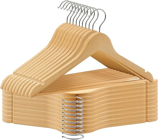 ABHENG 20 Pack Wooden Coat Hangers, 360° Swivel Hook, Suit Hangers with Anti-Slip Notches, Clothes Hangers for Jackets, Shirts, Dress, Natural UAWY0520N