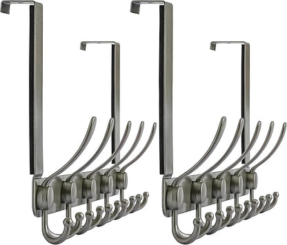 Dseap Over The Door Hook Hanger - Fits 1 3/8" to 1 3/4" Standard Doors | 5 Tri Hooks Heavy Duty Towel/Coat Rack | Door Organizer for Clothes, Jackets, Hats, Towels, Grey, Pack of 2