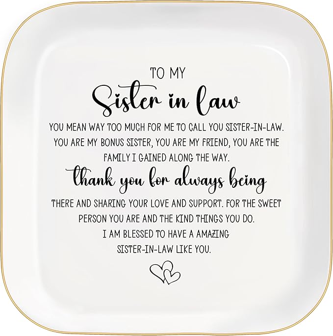 MQPPKJ Sister in Law Gifts from Sister Ceramic Jewelry Tray, Unique Sister in Law Gift Ideas Best Sister in law Jewelry Dish Gift for Birthday Wedding Mother's Day Thanksgiving (To my Sister in law)