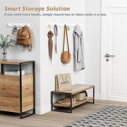 Forbena White Coat Hooks Wall Mount for Hanging 4 Pack, 16 Inch Wood Entryway Coat Rack Wall Mounted Heavy Duty, Modern Large Wall Hooks for Hats Kids Clothes Bags Purses Caps Closet - 16 Hooks