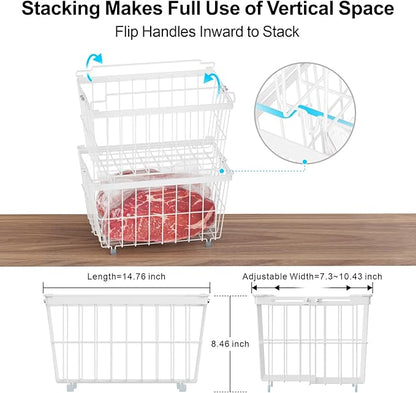iSPECLE Freezer Organizer Bins - 3 Pack Adjustable Chest Freezer Organizer Bins for 5 to 9 Cu.Ft Deep Freezer, Extra Large & Easy Organize Basket Store More, Stackable No Wasted Space, White