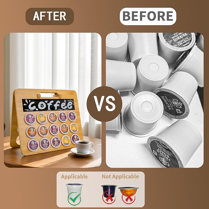 Coffee Pod Holder, K Cup Organizer Compatible with K Cups(35 Pods), Bamboo Coffee Pod Stands for Counter, Home or Office Kitchen Counter Organizer
