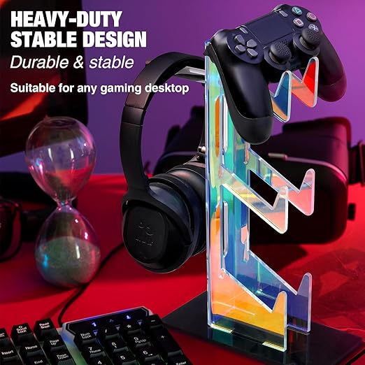 NiHome Iridescent Acrylic Multi-Tier Universal Game Controller Headset Holder Stand for PS5 Xbox ONE Switch Colorful Controller Stand Gaming Accessories Anti-Slip Stable Headphone Holder (3-Tier)