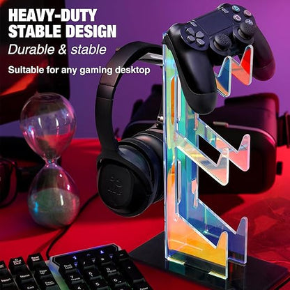 NiHome Iridescent Acrylic Multi-Tier Universal Game Controller Headset Holder Stand for PS5 Xbox ONE Switch Colorful Controller Stand Gaming Accessories Anti-Slip Stable Headphone Holder (3-Tier)