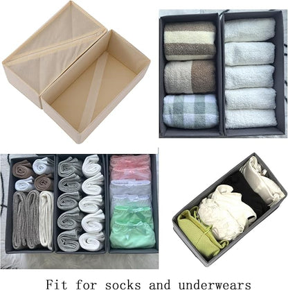 Drawer Organizer Set of 3 Pack Beige, 11"x5.5"x4.8" Foldable Storage Boxes, Underwear Socks Dividers for Dresser Closet Wardrobe Bra Panty Leggings