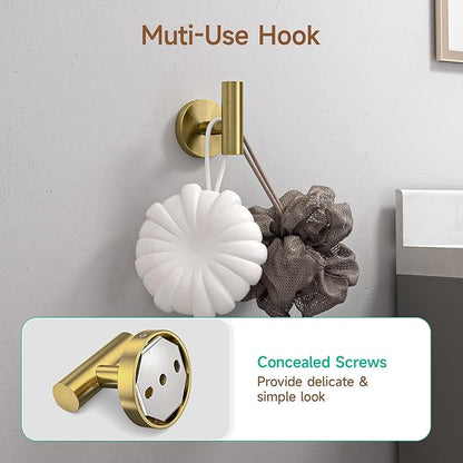 USHOWER Brushed Gold Bathroom Accessories Set, 24-Inch Towel Bar Set Wall Mounted, Durable SUS304 Stainless Steel Bathroom Hardware Set, 4-Piece