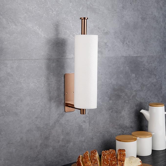 Paper Towel Holders,Paper Towels Rolls - for Kitchen,Wall Mounted Paper Towel Roll Holder for Kitchen, Bathroom,Both Available in Adhesive and Screws,Stainless Steel- (Gold)