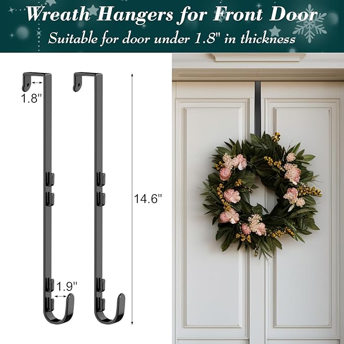 Aimeaihe Over The Door Hooks Organizer, Over The Door Towel Rack with Mesh Basket, 10 Coat Hooks and 2 Wreath Hangers, Bathroom Door Organizer Back of Door Hanger for Bedroom, Kitchen(Black)