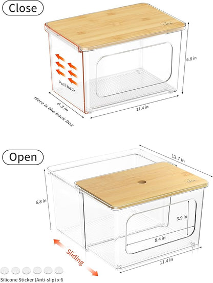Trash Bag Dispenser Holder, 2-in-1 Under Sink Organizer with Clear Acrylic Box & Bamboo Lid, Holds Large Rolls up to 100 Count, Garbage Bags Storage Container for Kitchen, Pantry, Laundry Room