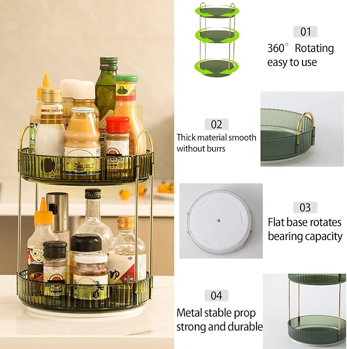 Weidace 360 Rotating Makeup Organizer for Vanity, Bathroom Countertop Spinning Perfume Organizer, High-Capacity Cosmetic and Skincare Dresser Make Up Holder Rack (2 Tiers, Green)