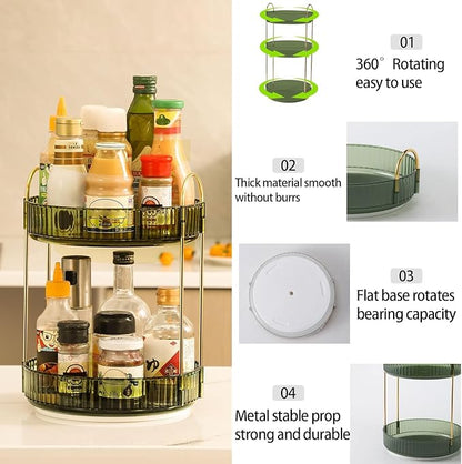Weidace 360 Rotating Makeup Organizer for Vanity, Bathroom Countertop Spinning Perfume Organizer, High-Capacity Cosmetic and Skincare Dresser Make Up Holder Rack (2 Tiers, Green)