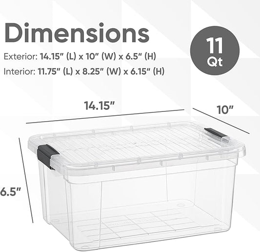 Superio Storage Bins with Lids - Clear Boxes for Organizing, Stackable Plastic Containers - BPA Free, Non-Toxic, Odor Free, Organizer for Home, Office, Dorm(8 Pack, 11 Qt)