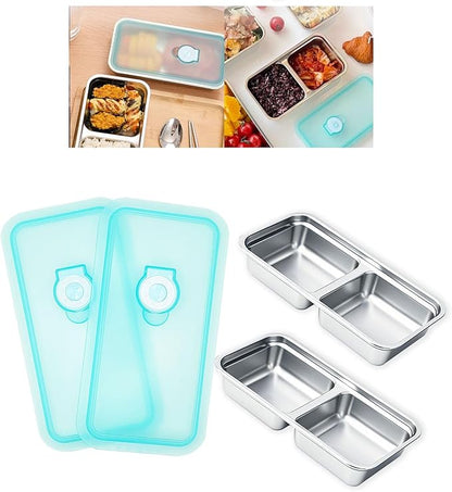 LMJAGJX 2pcs Grab and Go Snack Containers Stainless Steel, Reusable Snack Condiment Containers with Lids, Double Compartment Food Lunch Meal Container Prep for Travel, Small Packs Container