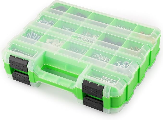 SWANLAKE GARDEN TOOLS 34-Compartments Double Side Parts Organizer with Removable Dividers, Double Side Tools Box Screw Organizer For Nuts, Bolts, Screws, Nails, Small Hardware