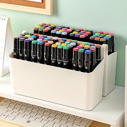 Frcctre 2 Pack Plastic Portable Organizer Caddy Tote with Handle, Stackable 8 Slots Storage Organizer Bin with Adjustable Dividers for Home Bathroom Classroom Art Crafts Storage Supplies