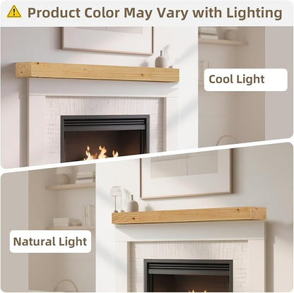 ROOMTEC Fireplace Mantel,48" Wood Floating Fireplace Shelves,Wall Mounted Wooden Display Shelving,Handcrafted Wood Brack,Natural Mantels Over Fireplace | 48" x 8" x 3"-Clear Varnished Natural Wood