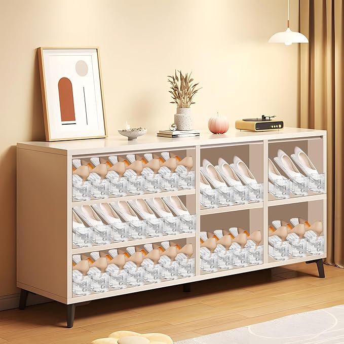 Shoe Slots Organizer,10 Pack Transparent Shoe Stacker Adjustable Shoe Slot Organizer Space Saver Shoe Rack Holder Shoe Storage Organizers for Closet,Transparent