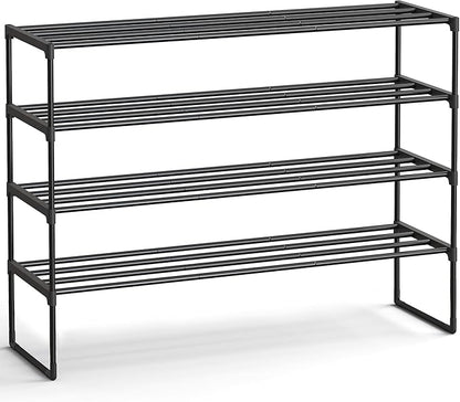 SONGMICS Shoe Rack, 4-Tier Shoe Organizer, Metal Storage Shelf, Upright or Upside Down, for 25-30 Pairs, Stackable, for Entryway, 11.8 x 46.1 x 29.5 Inches, Black ULSA034B01