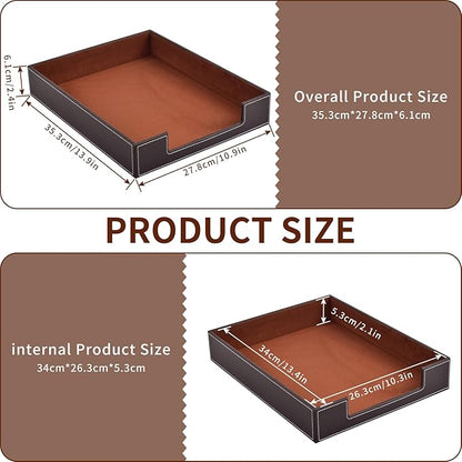 Leather Letter Tray, Office Supplies Desk Organizer for Mail Paper Files Magazines Jewelry Cosmetics,Luxury Letter Holder&Multipurpos Stackable Office Desktop Storage Box,Coffee