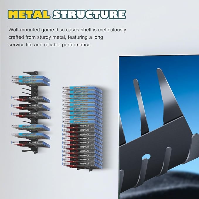 Video Game Storage Wall Mount - 8PCS Heavy-Duty Metal Game Case Holder Media Storage Shelves for PS, Xbox, DVD, Switch Game Organizer Display Stand, Holds up to 152