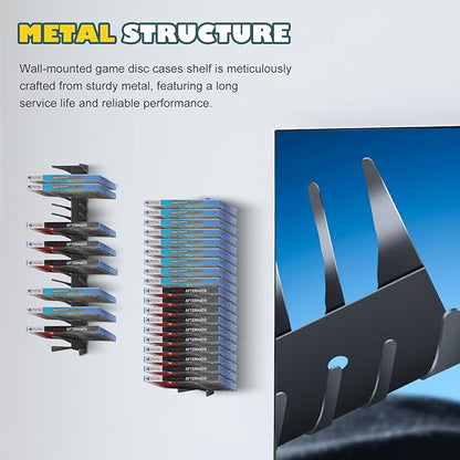 Video Game Storage Wall Mount - 8PCS Heavy-Duty Metal Game Case Holder Media Storage Shelves for PS, Xbox, DVD, Switch Game Organizer Display Stand, Holds up to 152