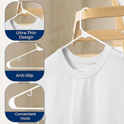SereneLife 50 Pack Plastic Hangers, Non-Slip, Space-Saving Closet Organizers, Durable and Strong for Shirts, Sweaters, Hoodies, Kids Clothes & Dresses, Ultra-Thin, Lightweight
