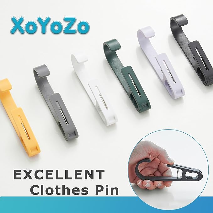 XoYoZo Laundry Hooks with Clips Hanger Closet Organizer Clamps Socks Boot Bras Towels for Bathroom Wardrobe Kitchen Office 4Pcs (White)