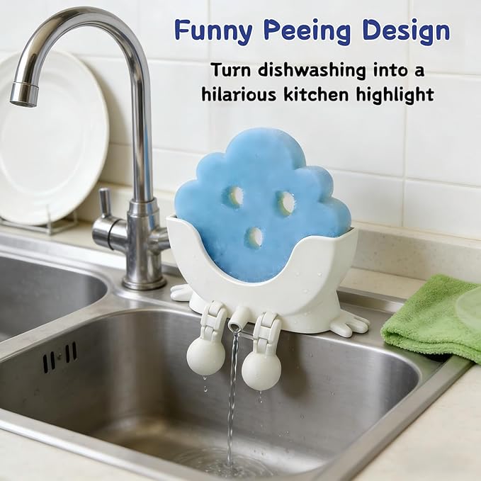 3D Printed Sink Sponge Holder, Peeing Scrub Sponges Holder with Drainage, Funny Storage Stand for Cute Smiley Sponge, Kitchen Sink Organizer Storage Accessory