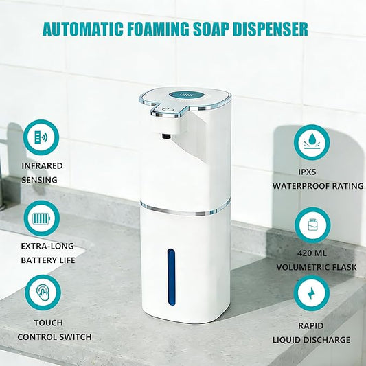 Automatic Soap Dispenser Liquid Touchless,Wall USB Rechargeable 4-Level Adjustable,Large Capacity 14.2oz/420mL Smart Hand Soap Dispenser for Kitchen Bathroom Kids Family