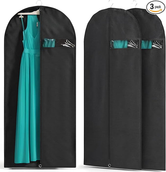 3 Pack Heavy Duty Garment Bags for Travel Suit Bags, Dress Bags, Garment Bags for Hanging Clothes with Pockets Men's Suit Holder for Shirts, Coats, Dresses (Black, 3Pack 50")